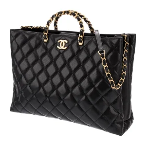 Chanel Classic CC Shopping Tote من جلد العجل المقلم الكبير – حقيبة كلاسيكية خالدة