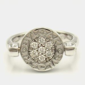 Bvlgari خاتم B Zero 18K White Gold Diamond Onyx Flip Ring بتصميم فاخر