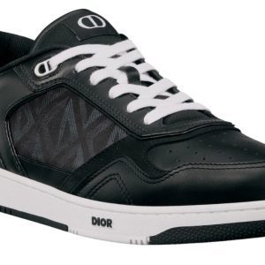 حذاء رياضي منخفض B27 Uptown من جلد العجل الأسود الناعم، الشمواه الأسود، وجلد Dior Oblique Galaxy الأسود