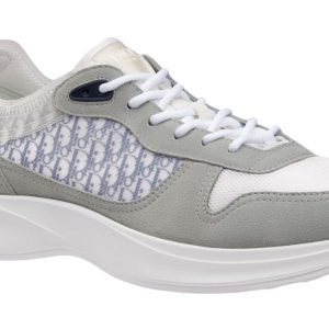 Dior B25 LowTop حذاء رجالي بجلد سويد رمادي وطبعة Oblique